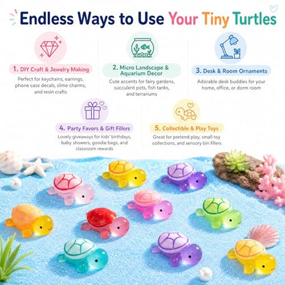 100 Pcs Mini Resin Turtles Luminous Tiny Sea Turtle Figures | Glow in the Dark Resin Animals, Small Plastic Ocean Animal, Garden Mini Turtle Figurines , Miniature Landscapes (10 Colors) - size: Mini