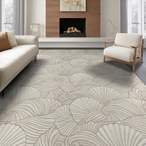 6'x9' Washable Abstract Scallop Area Rug, Ivory Foldable Non-Slip Large Carpet for Queen Size Bedroom, Under Bed, Master Bedroom, Foldable Easy Care Carpet| Ref:1903054 - color: Beige/Pattern 16, size: 6' x 9' (Rectangular)
