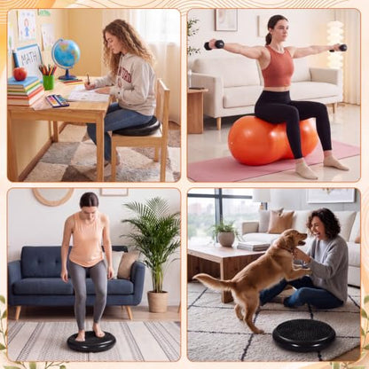 2 Pcs Peanut Ball and Wobble Cushion with Pump Set | Sensory Balance Disc Wiggle Seat for Adults, Flexible Seating for Exercise Physical, Child Training, Yoga - color: Black