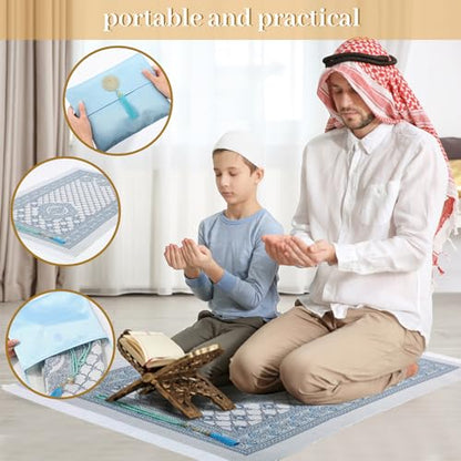 Breling 3 Pack Muslim Prayer Rug with Tasbih and Portable Bag Muslim Gift for Women Men Prayers Carpet Mat Mubarak Islamic Gifts Set for Eid al-Adha Hajj Ramadan Travel Pray