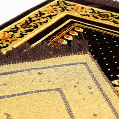 Muslim Prayer Rug, Soft Plush Thin Islamic Prayer Mat, Janamaz, Sajada, Praying Carpet, Islamic Gift for Men & Women, Islamic Ma, Eid & Ramadan Gift with Prayer Beads, 26x43 inch, Black - color: Tabuk / Kaaba Black