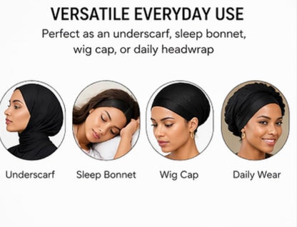 2 Pack Black Mesh Hijab Underscarf Cap for Women, Breathable Non Slip Bonnet, Soft Lightweight Sleep Hair Cover