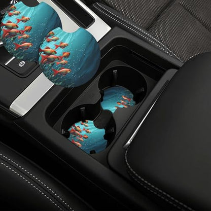 Fish Aquarium Car Cup Holder Coasters 2 Pcs Car Coaster Anti Slip Car Cup Pad Universal Car Interior Cup Holder Pads Rubber Car Cup Mat with A Finger Notch
