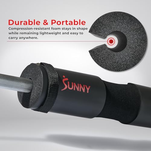 Sunny Health & Fitness 60-Inch Chrome Barbell Bar or High-Density Foam Barbell Pad – Strength Training Gear for Squats, Deadlifts, Hip Thrusts, Bench Press, Lunges & Full-Body Home Gym Workouts - style: Barbell Pad
