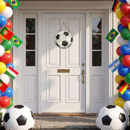 Smile Classic Soccer Ball Wooden Door Hanger, Hand-Painted Style Front Door Sign for Sports Fans & Game Day Decor - style: Soccer Ball