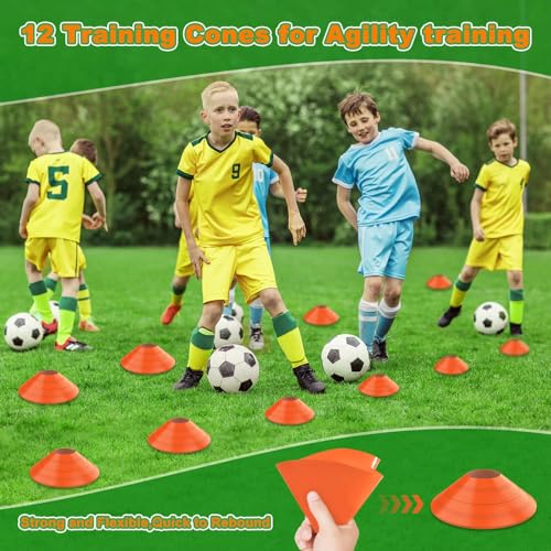 Soccer Goal 12×6 ft /16×7 ft Portable Soccer Goals Net for Backyard | Quick Setup Training Equipment, with Carry Bag, 4 Ground Nails, 12 Training Cones - color: 12×6FT Orange