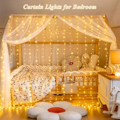 JMEXSUSS USB Plug in Curtain Lights 200 LED with 8 Modes, 6.5ftx6.5ft - color: *Warm White, size: 200 LED