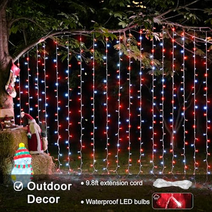 JMEXSUSS 300LED Red and White Christmas Curtain Lights for Bedroom, Plug in - color: Red and White, size: 300 LED