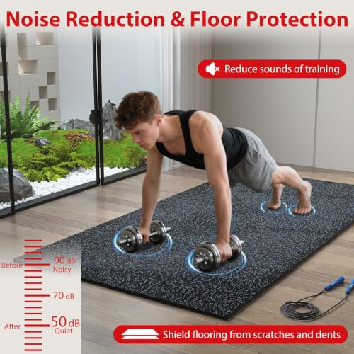Giantex 18-Pack Interlocking Rubber Gym Floor Mats, 0.55'' Thick 24''x24'' Puzzle Tiles with Border Strips, 72 sq.ft Anti-Slip, Noise-Reducing Flooring for Home Workout Exercise (Black/Blue Speckled) - size: 0.55'' | 18 Tiles | 72 Sq Ft