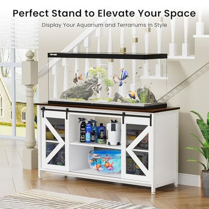 HRVEOCEI 80 Gallon Fish Tank Stand with Sliding Doors, Farmhouse Aquarium Stand with Storage Cabinet, Heavy Duty Fish Tank Table for Turtle Tanks Reptile, Adjustable Feets, 1000 LBS Capacity (White) - color: White