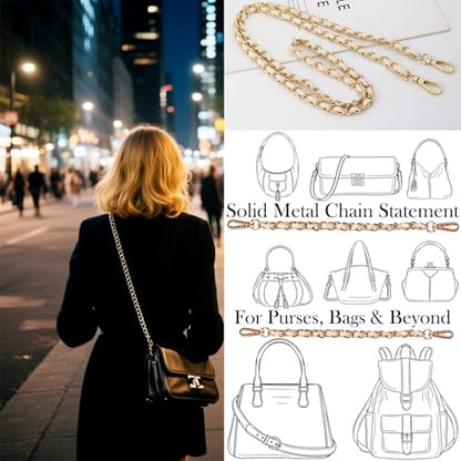 2 Pcs Purse Chain Strap, 47" Gold Chain with Leather, Crossbody Bag Replacement Straps,Handbag Chain for Shoulder Bags - color: White