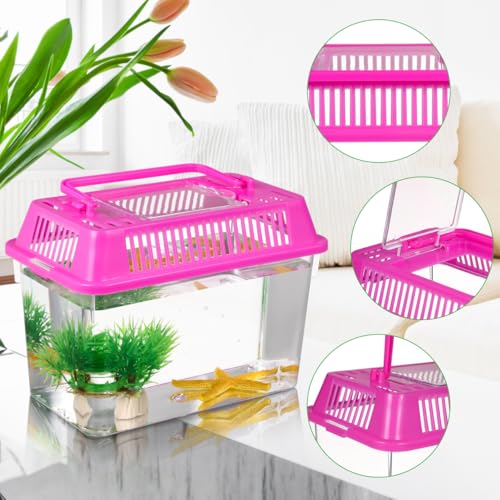 HANABASS Portable Fish Tank Handheld Aquarium with Handle Transparent Plastic Mini Fish Box for Turtle Hamster Pet Breeding Case 5.90 X 4.33 X 3.74 in Set of 4