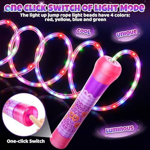 Led Jump Rope for Girls Kids -Glowing Jump Ropes Flashing Colorful Exercise Skipping rope Light Up Luminous Adjustable Skipping Ropes for Girls Boys Women Fitness Weight Loss - style: Pink