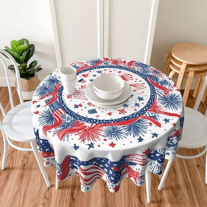 4th of July Fireworks Tablecloth Patriotic Round Table Cloth Washable Table Cover for Home Kitchen Party Picnic 60 Inch - color: 4th of July Usa Flag