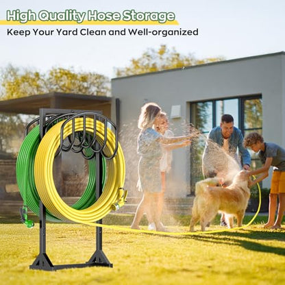 Garden Water Hose Holder Holds 2 * 150Ft Hoses, Heavy-Duty Metal Freestanding Hose Holder with 4 Spikes, Rustproof Garden Hose Reels Hose Hanger Storage for Outside, Yard, Lawn, Farm, Black - color: Black