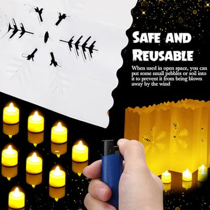 Sabary 50 Sets Luminary Bags with Flameless Tea Lights Outdoor Luminaries LED Lantern Candle Bags for Wedding Birthday Ramadan Christmas Party Decorations Romantic Decor(Snowflake) - style: Snowflake