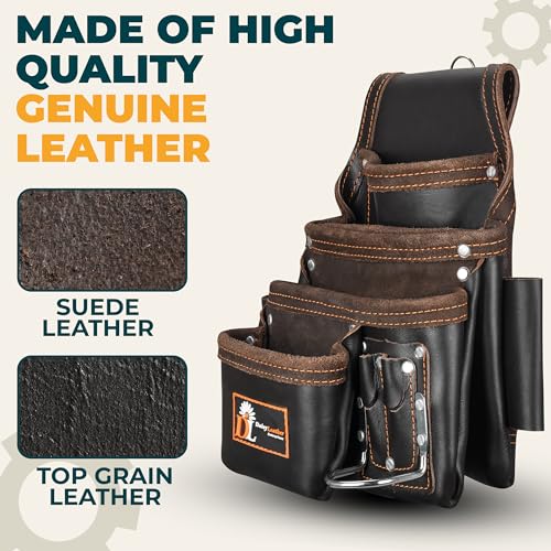 Daisy Leather Tool Bag Pro 505 Premium Leather Oil Tanned 13 Pockets with Speed Square Pocket Multi-Purpose Tool Organizer for Handyman Carpenter Electrician Construction Farmers X-Large… - color: Chocolate