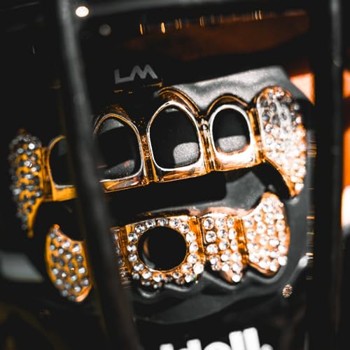 Loudmouth Football Mouth Guard - 3D Chrome Grillz Football Mouthpiece, Fits Adult & Youth, Mouth Guard Accessories (3D Grillz Bling - Chrome Black/Gold) - color: 3d Grillz Bling - Chrome Black/Gold