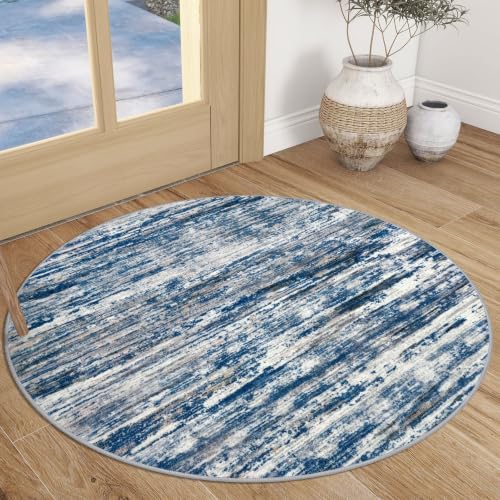 SIILOOM Washable 3ft Circle Round Rug, 3x3 Non-Slip Soft Circular Area Rugs - color: Navy Blue/Gray/Neutral/Multi, size: 3' (Round)