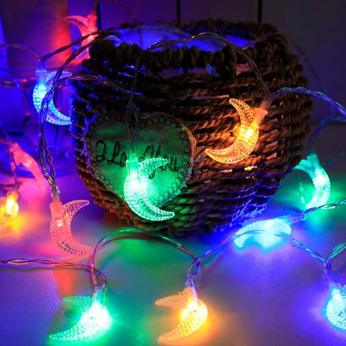 Ramadan Lights 10Ft 20 LEDs Star Moon Lantern String Light Battery Operated Fairy Lights Indoor Ramadan Kareem Eid Mubarak Decorations for Home Eid al-Fitr Party Multicolor-01 - color: Multicolor-01