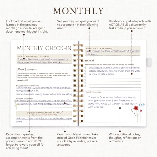 Prayer Journal for Women - Bible Journal with Scripture Verses, 12 Weeks Guided Devotional Planner, Faith & Christian Notebook for Bible Study, Note Taking & Prayer Tracking, Birthday Gifts - size: 8.5"L x 6.57"W