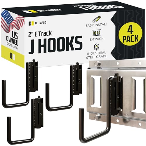 DC Cargo - E Track J Hooks (2" - 4 Pack) - Vertical E Track Accessories - Hanging Hooks for Your ETrack Rail System - Use in Enclosed Trailers, Box Trucks, Vans, Garage, Workshop & Warehouse - size: 2 Inch - 4 Pack