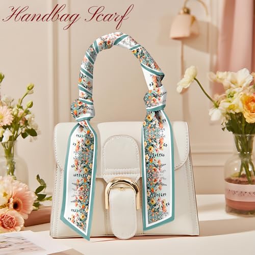 Head Hair Scarf Neck Silk Feeling Scarves Long Thin Satin Fashion Handbag Cute Decoration Women Girls 59 * 6.7'' - color: O-8-leaf Flower