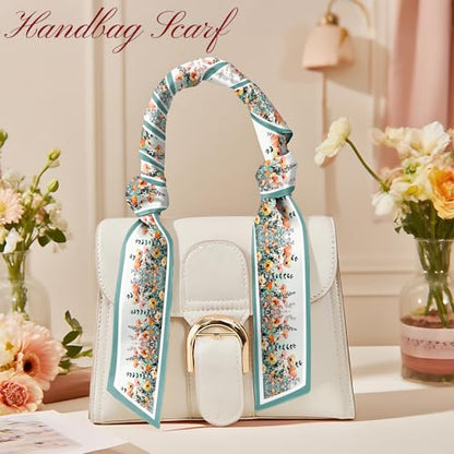 Head Hair Scarf Neck Silk Feeling Scarves Long Thin Satin Fashion Handbag Cute Decoration Women Girls 59 * 6.7'' - color: O-8-leaf Flower