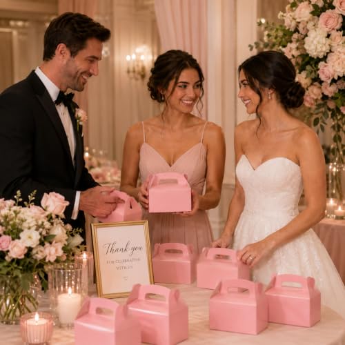 The Dreidel Company Gable Treat Boxes, Party Favors, 6.25" x 3.5" x 3.5" Inch Box, 25-Pack (Shiny Pink) - color: Shiny Pink