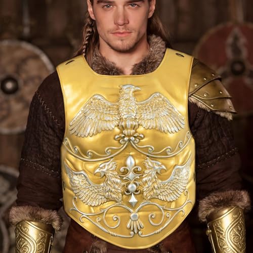 3 Pcs Medieval Knight Chest Guard, Retro Viking Body Chest Protector for Cosplay Party Renaissance Costume - color: Gold