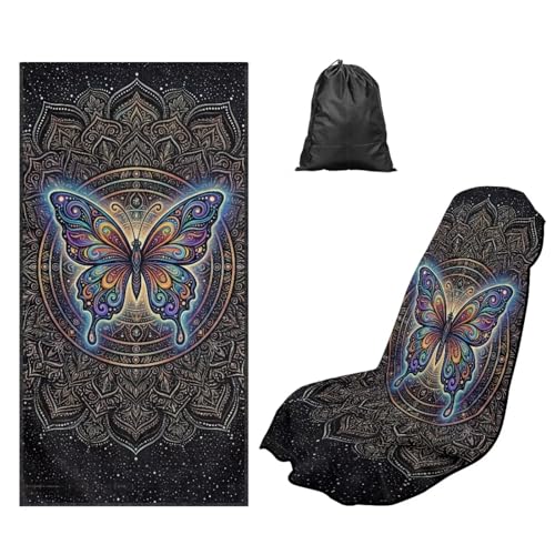 Boho Butterfly Print Towel Automotive Seat Covers Galaxy Print Athletic Towels for Car Seats with Storage Bag Absorbent Microfiber Towels Universal Fit Truck Sedan SUV - color: Black-Boho Butterfly Galaxy