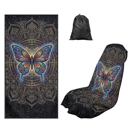 Boho Butterfly Print Towel Automotive Seat Covers Galaxy Print Athletic Towels for Car Seats with Storage Bag Absorbent Microfiber Towels Universal Fit Truck Sedan SUV - color: Black-Boho Butterfly Galaxy