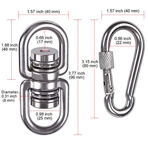 SELEWARE Heavy Duty Bearing Swing Swivel, 360° Rotation Hanging Accessory | Quiet Smooth Rotation, Supports Up to 1200LB, Quick Connect Buckles, 1 Pack for Swings, Hammocks, Tire Swings and Heavy Bags - color: Swivel (E) and 2 Carabiners
