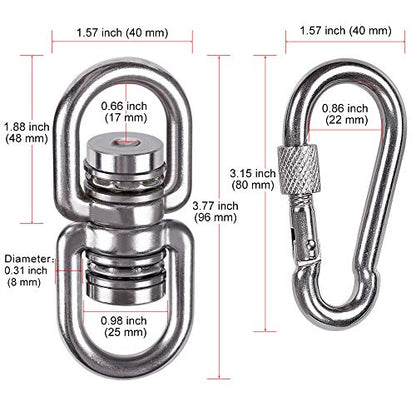 SELEWARE Heavy Duty Bearing Swing Swivel, 360° Rotation Hanging Accessory | Quiet Smooth Rotation, Supports Up to 1200LB, Quick Connect Buckles, 1 Pack for Swings, Hammocks, Tire Swings and Heavy Bags - color: Swivel (E) and 2 Carabiners
