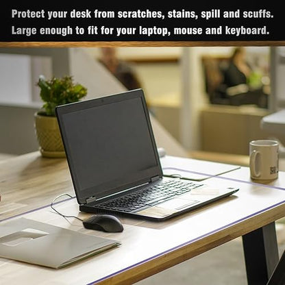 Large Clear Plastic Office Writing Desk Pad Crystal PVC Vinyl Desk Pad Blotter Mats Waterproof for Laptop Computer Desk Protector Keyboard Pads with Mouse Pad 36x48 Durable Round Edge Easy Clean - size: 36X48 inch