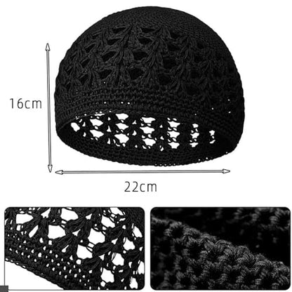 3pcs Knit Kufi Hats for Men Muslim Prayer Cap Islamic Ramadan Eid Taqiyah Cap Koofi Topi Beanie Skull Hat Under Hat - color: Black