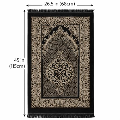 Modefa Islamic Gifts Prayer Mat | Thin Woven Praying Mat Muslim Prayer Rug | Muslim Gifts for Men Ramadan Gifts with Tesbih Prayer Beads | Ottoman Rug with Cylinder Gift Box Set Ramadan (Black) - color: Black