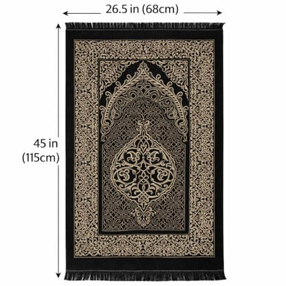 Modefa Islamic Gifts Prayer Mat | Thin Woven Praying Mat Muslim Prayer Rug | Muslim Gifts for Men Ramadan Gifts with Tesbih Prayer Beads | Ottoman Rug with Cylinder Gift Box Set Ramadan (Black) - color: Black