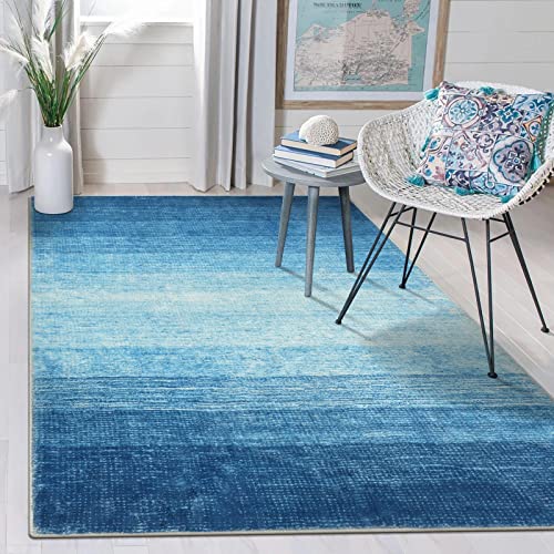 Wonnitar Ombre Blue Area Rug 3x5, Washable Modern Entry Rugs Soft Contemporary Rug for Boys Bedroom, Non-Slip Stain Resistant Bathroom Throw Carpet for Kitchen Dorm (Blue, 3'x5') - color: Blue, size: 3' x 5' (Rectangular)