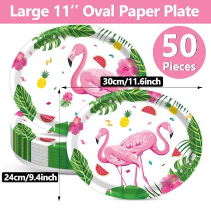 Qyeahkj 플라밍고 타원형 종이 접시 대형 27.9cm(11인치) 하와이안 루아우 플래터 식기 용품 여름 플라밍고 튼튼한 접시 트레이 여름 해변 열대 알로하 생일 파티 식기 장식 - style: 플라밍고