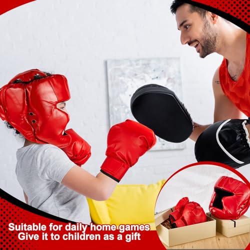 Kanayu 12 Pcs Kids Boxing Equipment Set for Beginners Ages 6-18 Years Including Boxing Helmet and Gloves Hand Wraps Sport Mouthguards Taekwondo Sparring Gear for Kids and Children - color: Black, Red