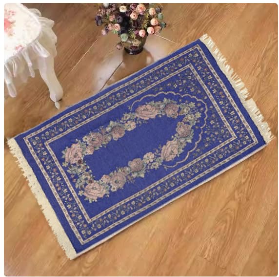 haozaikeji Muslim Prayer Rug Islamic Muslim Prayer Mat Floral Eid Ramadan Rug Namaz Seccade Arabic Turkish Sofa Table Rug Portable Meditation Rug Soft Embroidered Blanket with Tassel - color: Navy