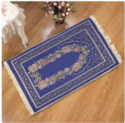 haozaikeji Muslim Prayer Rug Islamic Muslim Prayer Mat Floral Eid Ramadan Rug Namaz Seccade Arabic Turkish Sofa Table Rug Portable Meditation Rug Soft Embroidered Blanket with Tassel - color: Navy