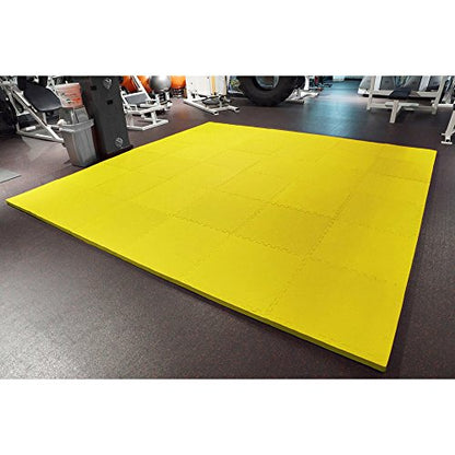 Meister X-Thick 1.5" Interlocking EVA Foam Mats - YL - 25 Tiles (100 Sqft) | Extra-thick 2X cushioning w/ anti-slip grip. 2' x 2' puzzle mats for wrestling, MMA, gymnastics, home gyms and play areas - color: Yellow, size: 25 Tiles (100 Sqft)