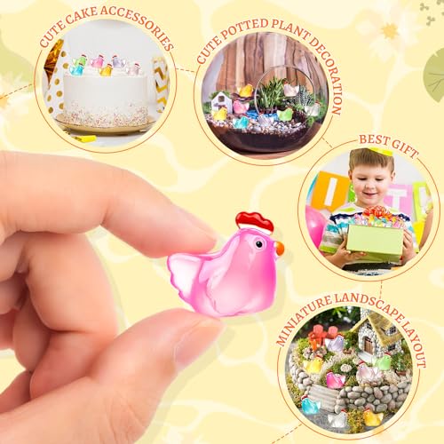 90PCS Luminous Mini Resin Chicken Tiny Chickens Bulk for Dollhouse | Miniature Chickens Animals Figurines Glow in The Dark, Micro Landscape DIY, Home Outdoor Party Decor - style: MiniChicken 90PCS