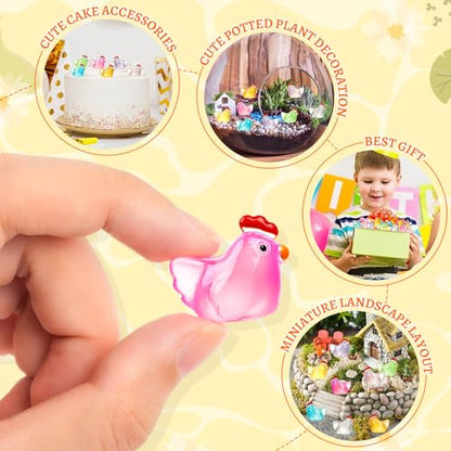90PCS Luminous Mini Resin Chicken Tiny Chickens Bulk for Dollhouse | Miniature Chickens Animals Figurines Glow in The Dark, Micro Landscape DIY, Home Outdoor Party Decor - style: MiniChicken 90PCS