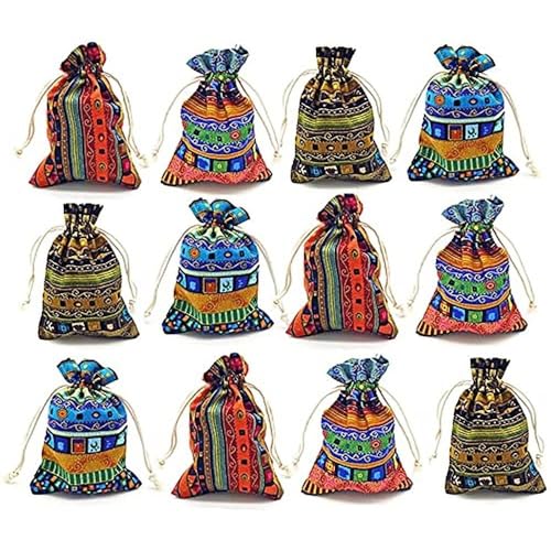 GALAOMA 24pc Egyptian Style Jewelry Coin Pouch Print Drawstring Gift Bag - color: Egypt 24