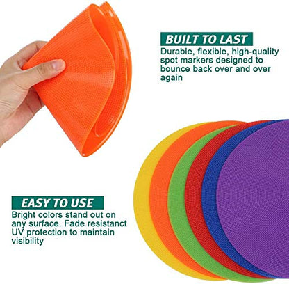 60 Pcs Poly Vinyl Spot Markers Rubber Floor Dots Non Slip Agility Markers Flat Field Cones for PE Gym Classes, Classroom Activities and Games, Soccer Basketball Sports Speed Agility Training - size: 10inch