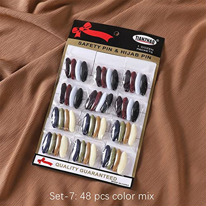 48 Pieces Classy Muslim Hijab Scarf Safety Clip Hijab Fashion Pins Snag Free Diamonds Shape Muslim Silk Scarf Buckle, Black