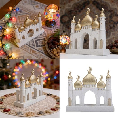 Gold and White Decorative Mosque Tower Islamics Eid Mubaraks Decors Table Ornament Ramadans Home Decorations Gift Islamics Mubaraks Decors